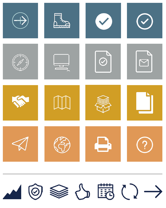 grid of icons on different background colors