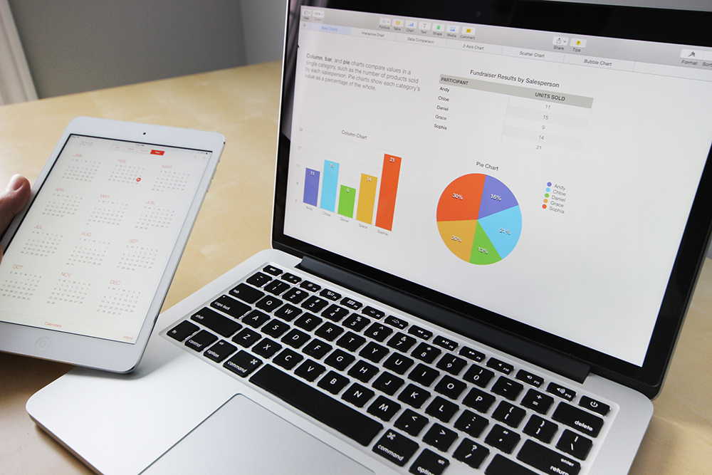laptop with charts and graphs