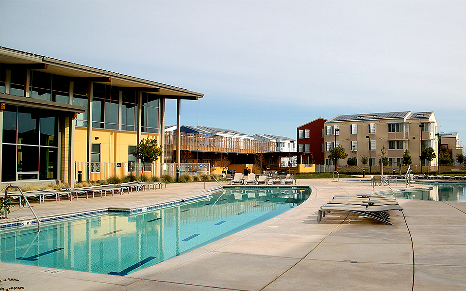 West Village view of apartments and pool