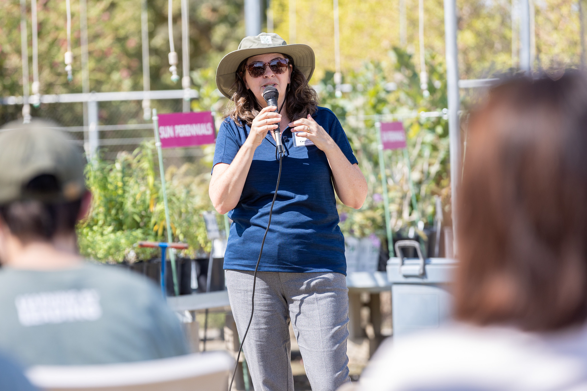 Carmia Feldman speaks in the Arboretum Teaching Nursery