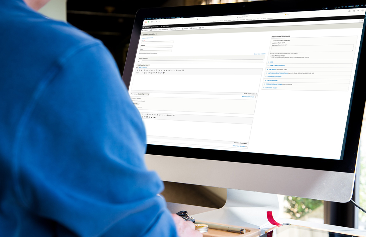 Person editing a website in Sitefarm