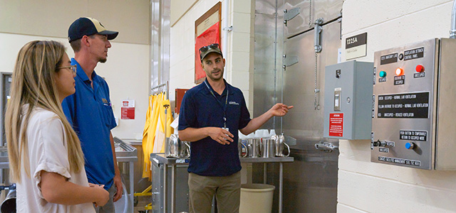 Facilities workers talking.