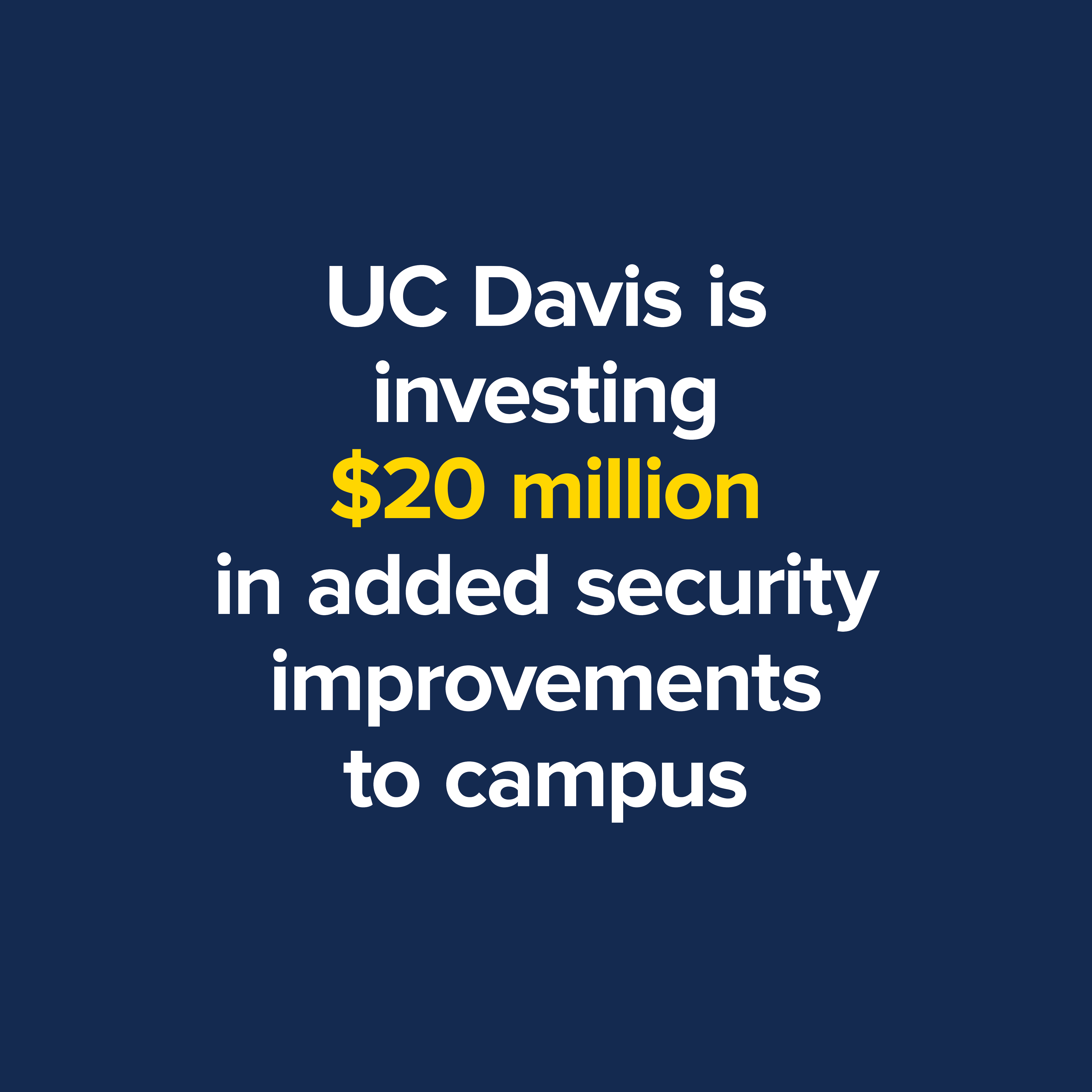 UC Davis is investing $20 million in added security improvements to campus.