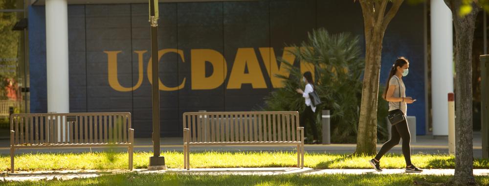 student walking alone on campus