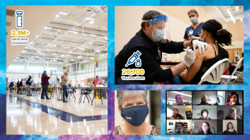 COVID-19 testing at the ARC included more than 2.1 million saliva tests, 26,700 vaccine doses given on campus, UC Davis face masks and many Zoom meetings