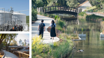 Walking along improved pathways in the Arboretum and Public Garden, bridge work in progress and the campus biodigester