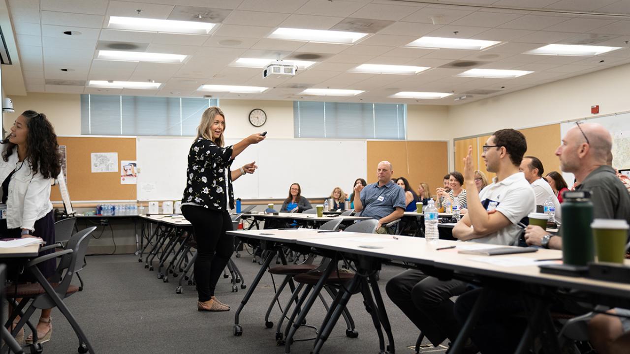 A recent Lean Six Sigma training session (Henrique Teixeira/UC Davis) Lean Six Sigma instructor speaking to the class