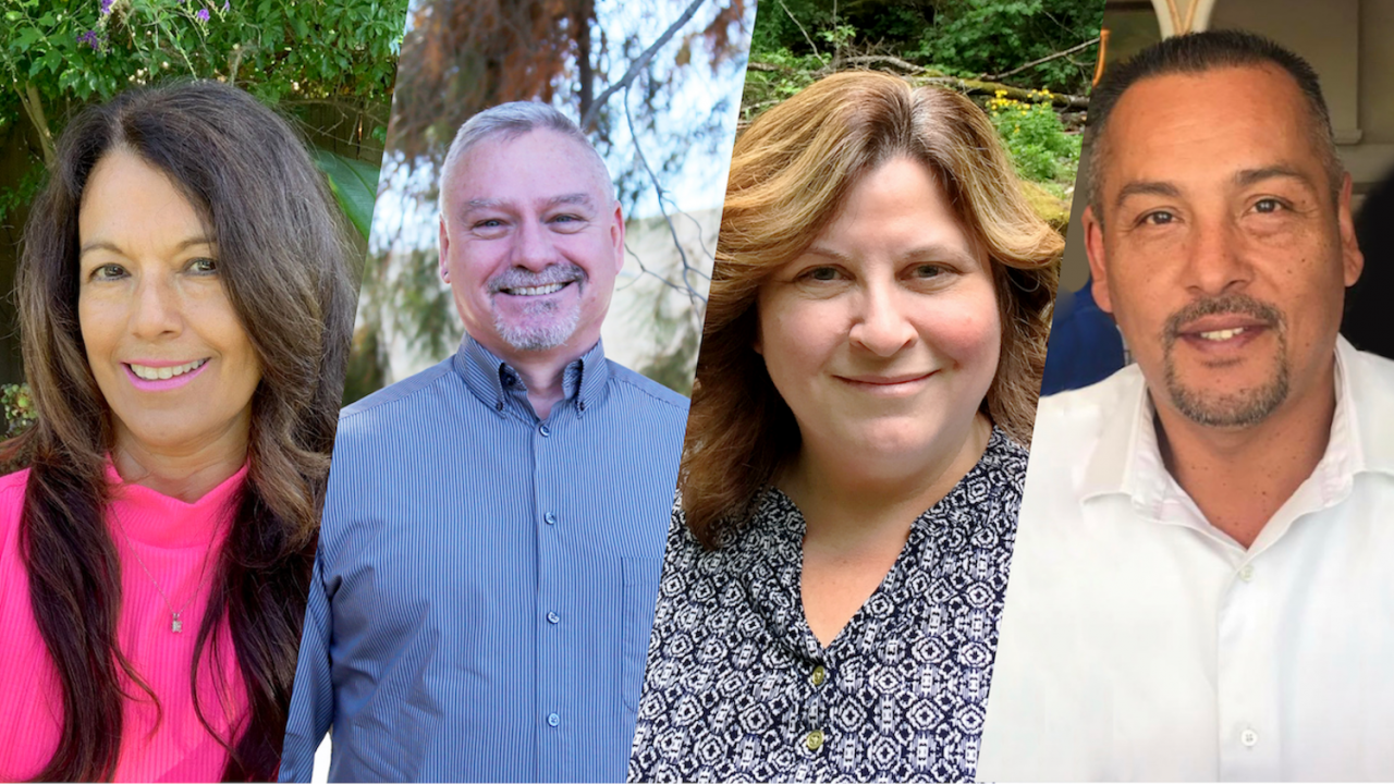 portraits of four retiring UC Davis FOA employees