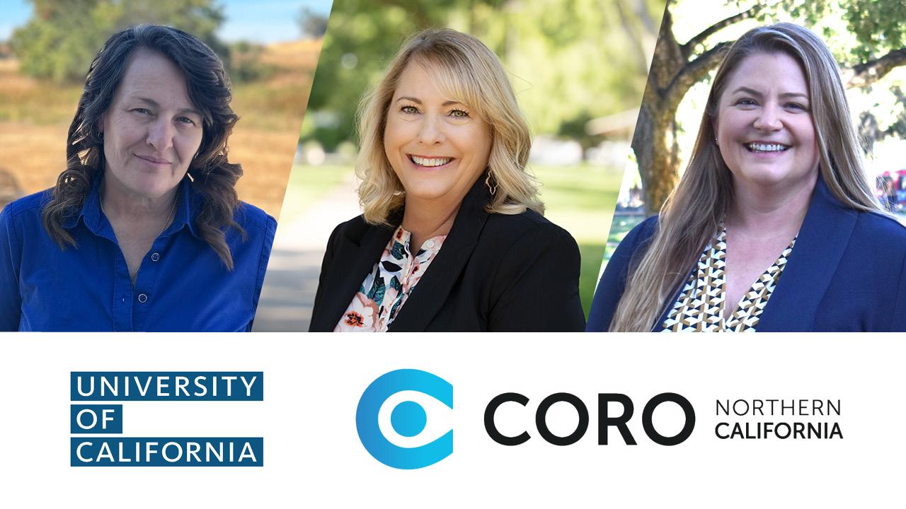 From left to right, headshots of Jackie Valesquez, Christina Blackman, and Michelle Simmer. Below the headshots are the University of California and Coro logos.
