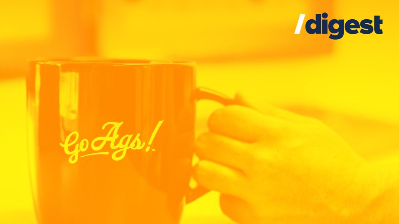 /digest coffee cup with the "Go Ags!" spirit mark, on of the gifts available for participants of the Satisfaction Survey