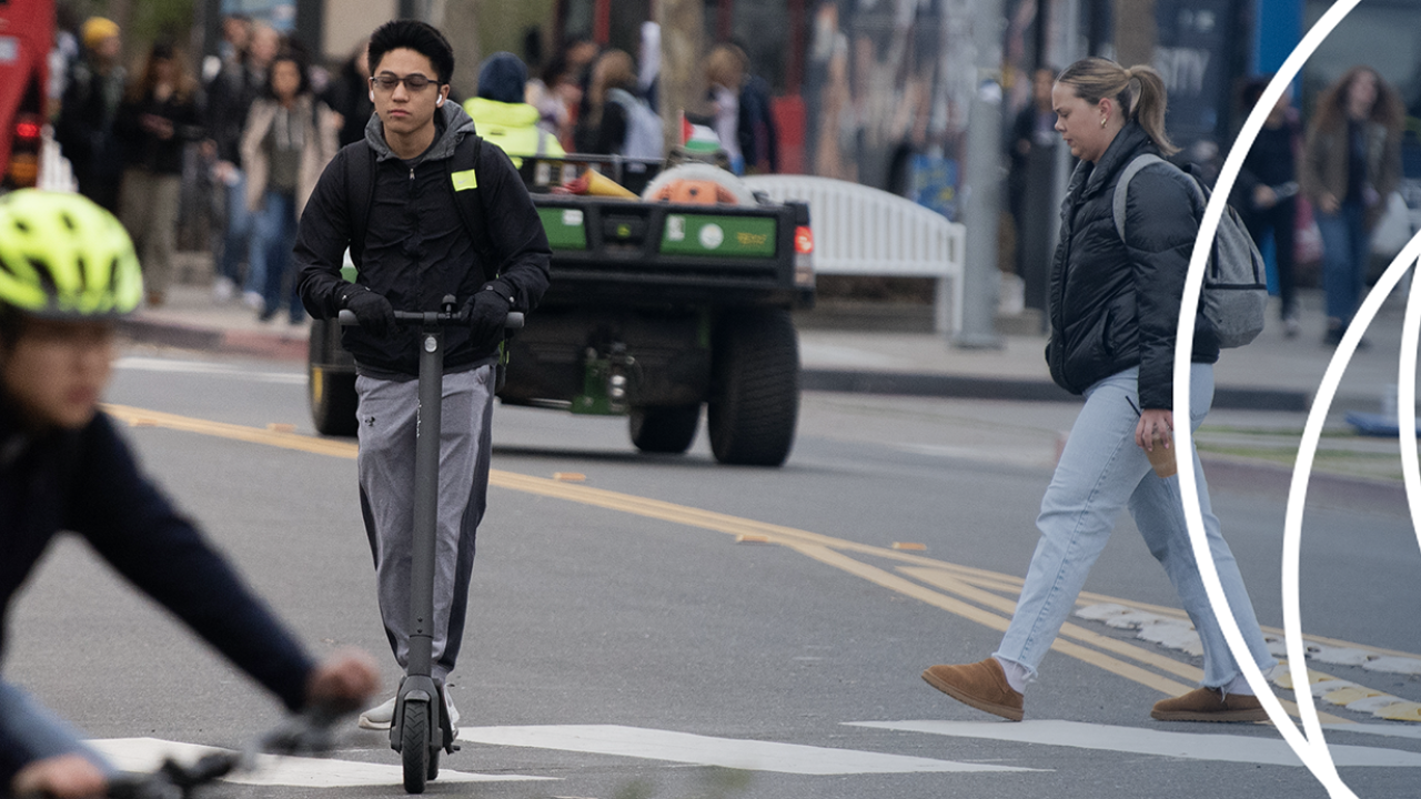 bikes, scooters, busses and peds