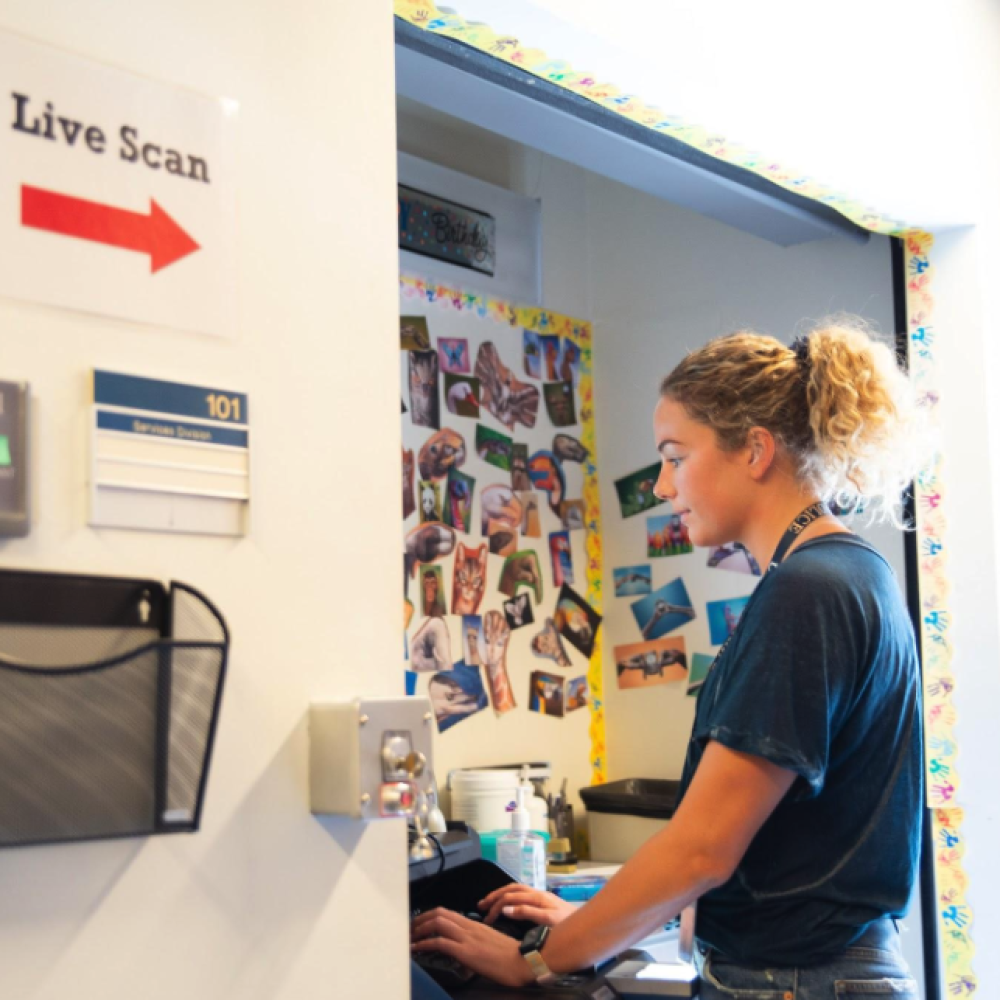 woman at standing desk