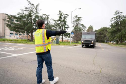 Traffic Ambassador standing in an intersection.