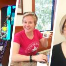 Three images of Nicole Tardiff - Holding a softball trophy, eating ice cream, and a professional headshot.