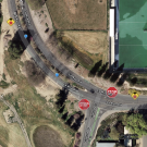Satellite map view of the intersection of La Rue Road and Garrod Road with new Stop signs 