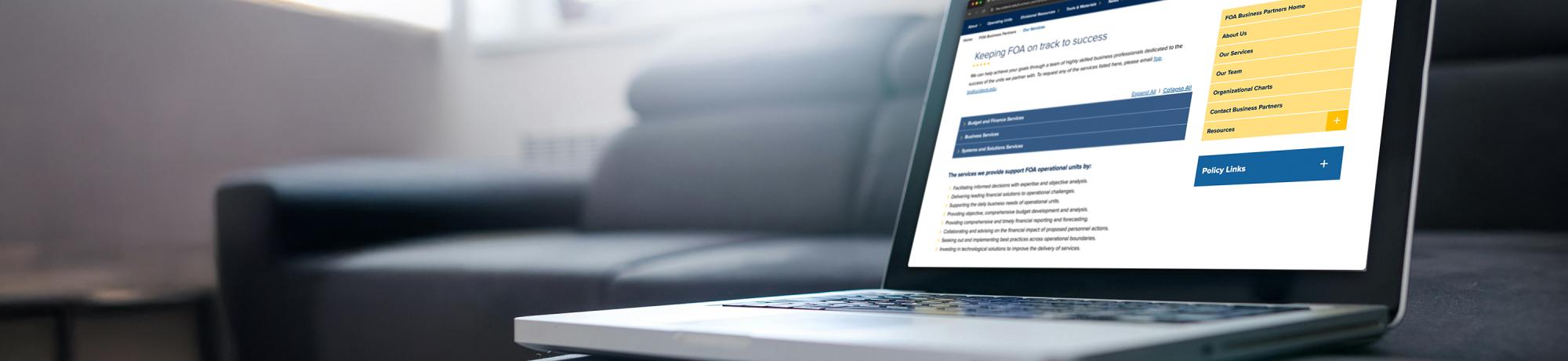 decorative image of laptop displaying FOA business partners webpage